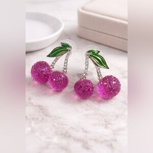 Sparkling Pink Cherry Earrings